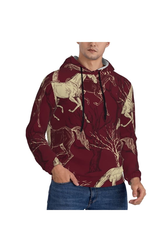 Men's Hoodie 3D Sweatshirt Pullover Hoodies, Vintage Horses Tree Horse