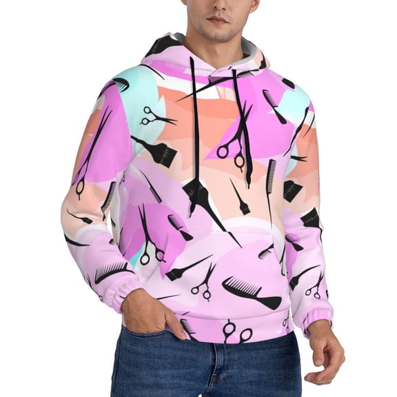 Men's Hoodie 3D Sweatshirt Pullover Hoodies, Watercolor Barbershop Barber Haircut