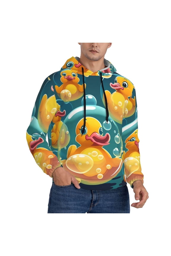 Men's Hoodie 3D Sweatshirt Pullover Hoodies, Yellow Rubber Ducks Funny Soap Bubbles