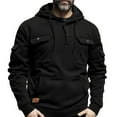 thumbnail image 1 of Men's Hoodie Athletic Button Velvet Pullover Long Sleeve Chest Pockets Muscle Regualr Workout Gym Hooded Shirt Soft Lightweight Running Sport Fashion Hoodys Shirts Fall Jacket Street Overcoat, 1 of 2