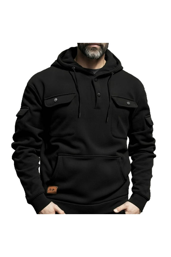 Men's Hoodie Athletic Button Velvet Pullover Long Sleeve Chest Pockets Muscle Regualr Workout Gym Hooded Shirt Soft Lightweight Running Sport Fashion Hoodys Shirts Fall Jacket Street Overcoat