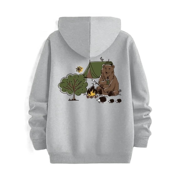 Men's Hoodie, Bonfire and Hedgehog Print Pattern, Autumn and Winter Sweatshirt