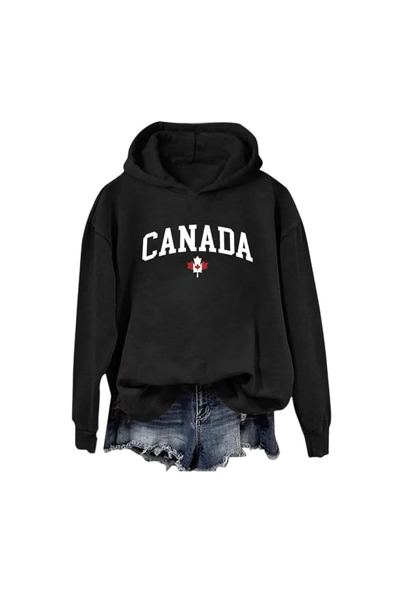 Men's Hoodie Canada Flag Letter Print Drop Shoulder Loose Pullover Trendy Sweatshirt