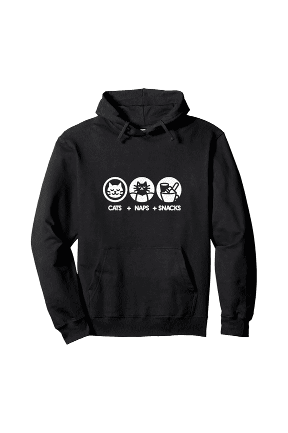 Men's Hoodie, Casual Black Cat Nap Snack Pattern Sweatshirts,Long Sleeve Sweater, Loose Fit
