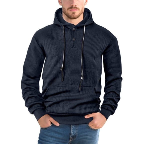 Men’s Hoodie Casual Drawstring Hooded Sweatshirt With Button Neckline Long Sleeve Pullover Soft Cotton Blend Stylish Kangaroo Pocket ,Size M-3XL
