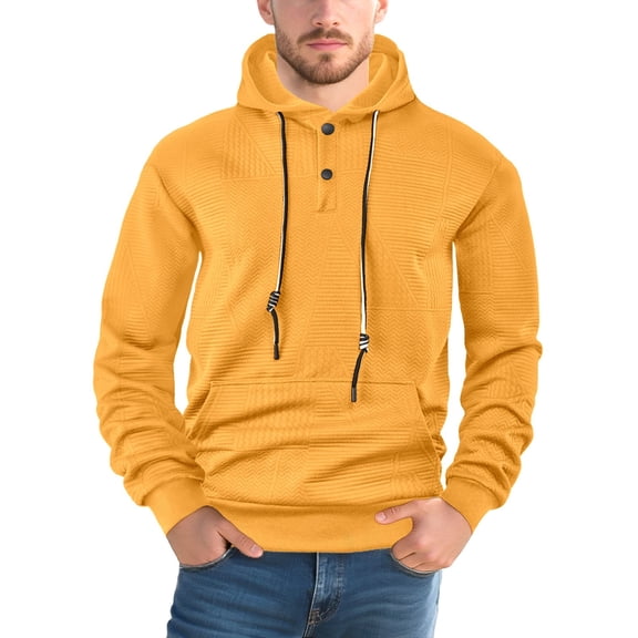 Men’s Hoodie Casual Drawstring Hooded Sweatshirt With Button Neckline Long Sleeve Pullover Soft Cotton Blend Stylish Kangaroo Pocket ,Size M-3XL
