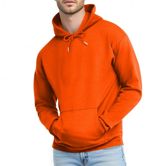 Men’s Hoodie Classic Red Pullover Sweatshirt Soft Fleece Adjustable Drawstring Hood Kangaroo Pocket Fall Winter Men Clothing,Size S-4XL