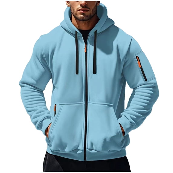 Men's Hoodie Coat Jacket Casual Fashion Solid Color Hooded Long-Sleeve Zip Pocket Outwear Jackets