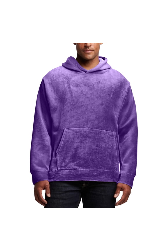 Men's Hoodie Double-sided Fleece Solid Color Long Sleeve Drawstring Pocket Blouse Midweight Pullover Hooded Sweatshirt for Men