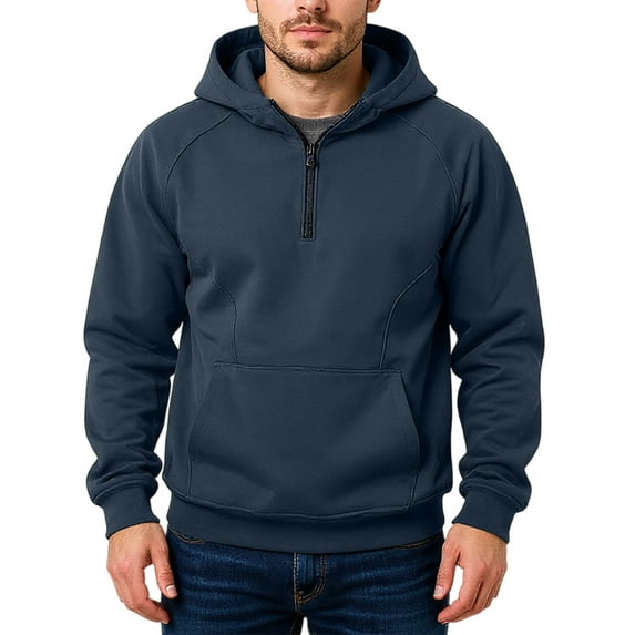 Men's Hoodie Fall Winter Fleece Lined Pullover With Half Zip Warm Long Sleeve Hooded Sweatshirt For Everyday Wear,Size M-3XL
