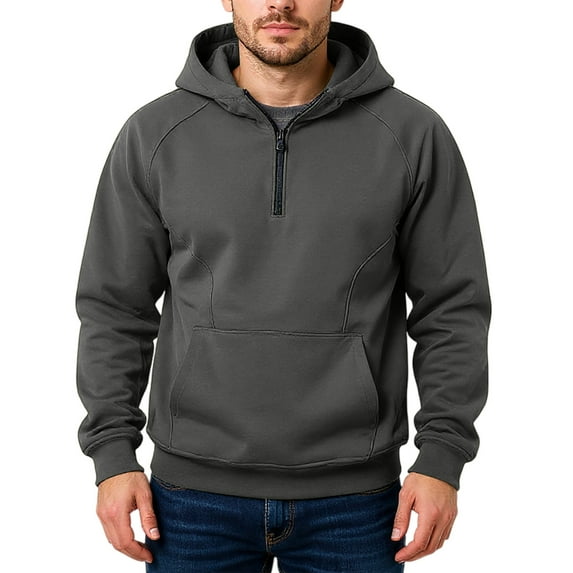 Men's Hoodie Fall Winter Fleece Lined Pullover With Half Zip Warm Long Sleeve Hooded Sweatshirt For Everyday Wear,Size M-3XL