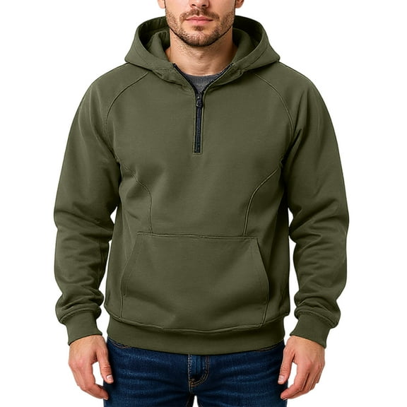 Men's Hoodie Fall Winter Fleece Lined Pullover With Half Zip Warm Long Sleeve Hooded Sweatshirt For Everyday Wear,Size M-3XL
