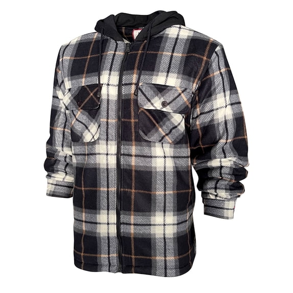 Men's Hoodie Heavy Plaid Fleece Full Zip Up Long Sleeve Warm Hooded Jacket, Navy/White/Grey, M