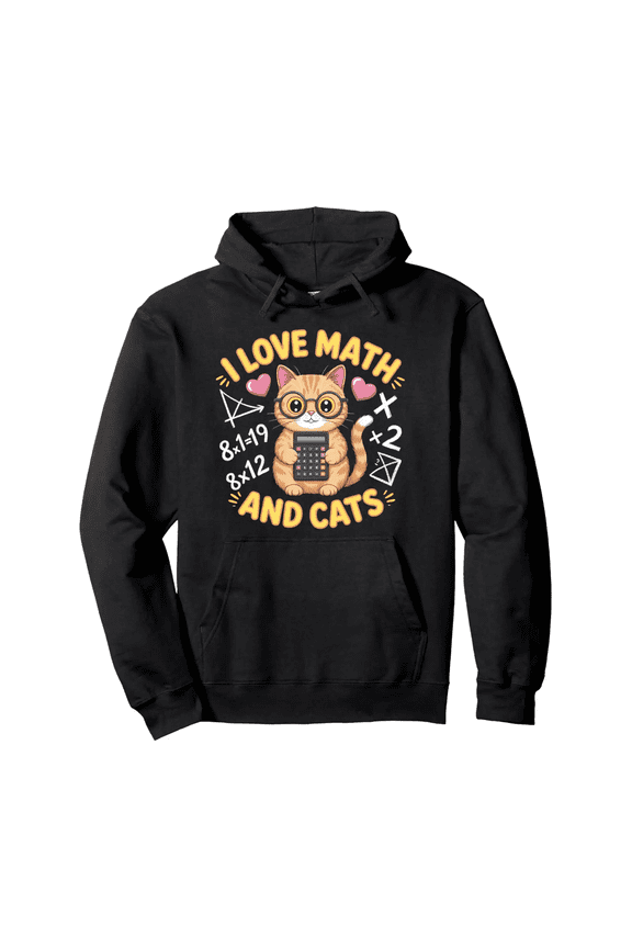 Men's Hoodie, "I Love Math and Cats" Pattern, Casual Long Sleeve Sweater, Loose Fit