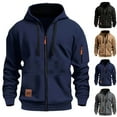 thumbnail image 1 of Men's Hoodie Jacket with Full Zipper Plus Size Lightweight Windproof Coats Casual Loose Multi-Pockets Solid Color Waterproof Outdoor Hiking Outerwear for Men Navy M, 1 of 7