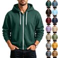 thumbnail image 1 of Men's Hoodie Jacket with Pockets,Full Zip Classic Solid Color Long Sleeve Hooded Sweatshirt Relaxed Fit Casual Outerwear, 1 of 6