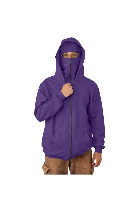 Men's Hoodie Jackets with Face Mask Zip up Jacket Double Hooded Sweatshirt Windproof Athletic Coat Purple XXL