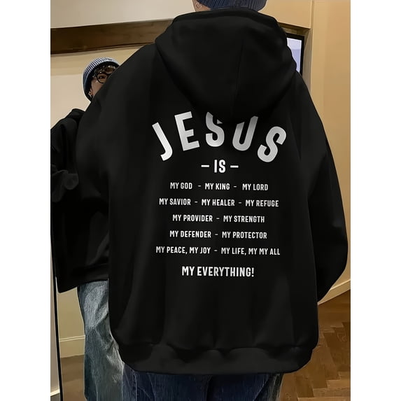 Men's Hoodie - Jesus Is My Everything & Christian Lettering Print, Pullover with Front Pocket, Bold Religious Graphic Design for Church Events & Everyday Faith Expression