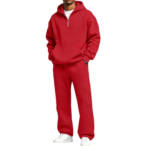 Men’s Hoodie Jogger Set Pullover Hoodie Warm Matching Sweat Outfit Baggy Hoodie and Jogger Pants Set Drawstring Waist Loungewear