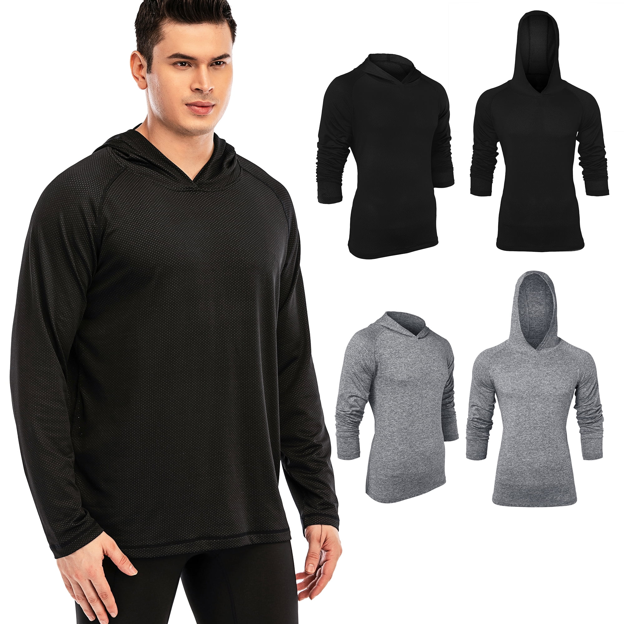 Outdoor T Shirts SPATA Men Long Sleeve Breathable Hooded Quick Dry