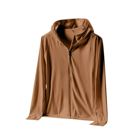 Men's Hoodie Long Sleeve UV Protection T-Shirt Lightweight Swimming Shirt Sun Protection Tops Hooded T-Shirt Brown M