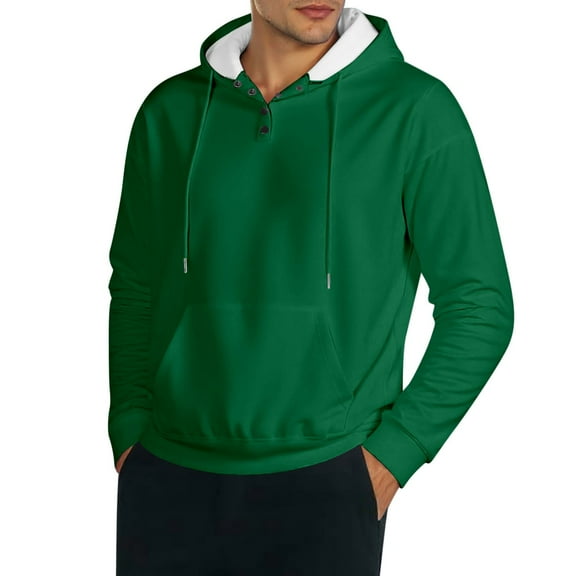 Men's Hoodie,Men Autumn Winter Button Open Solid Color Hooded Sweatshirt Casual for Daily Use,Mens Hooded Sweatshirt,04 Green,XL