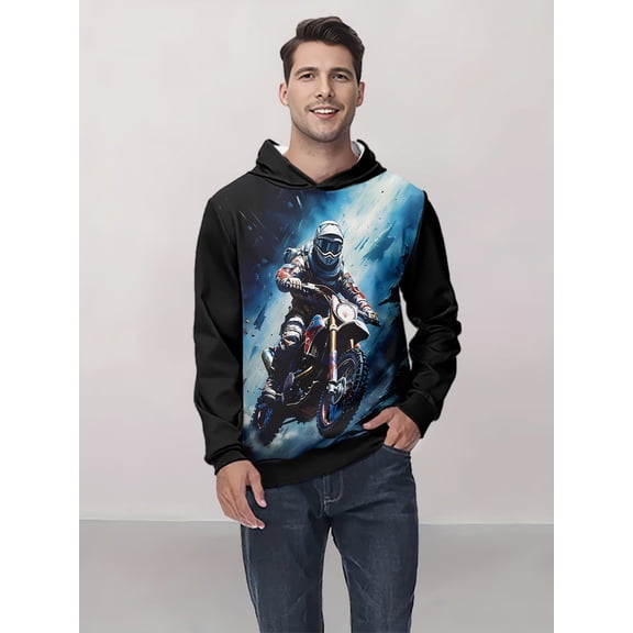 Men's Hoodie Night Motorcycle Pattern 3D Printed Sweatshirt Men's Spring and Autumn Sweatshirt, Men's Hoodie Top, Casual Versatile Suitable for Men's Outdoor Wear