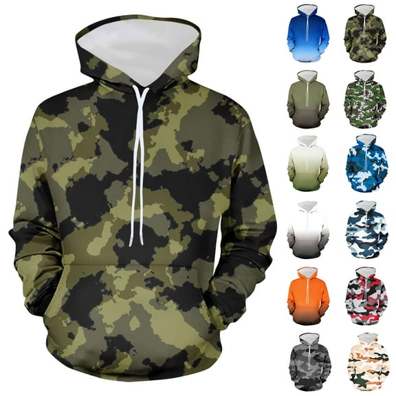 Men's Hoodie Non Positioning Camouflage Printed Pullover Casual Loose Long Sleeved Top Sweatshirts