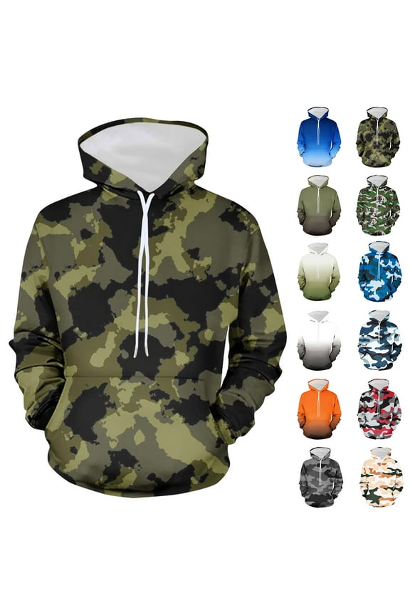 Men's Hoodie Non Positioning Camouflage Printed Pullover Casual Loose Long Sleeved Top Sweatshirts