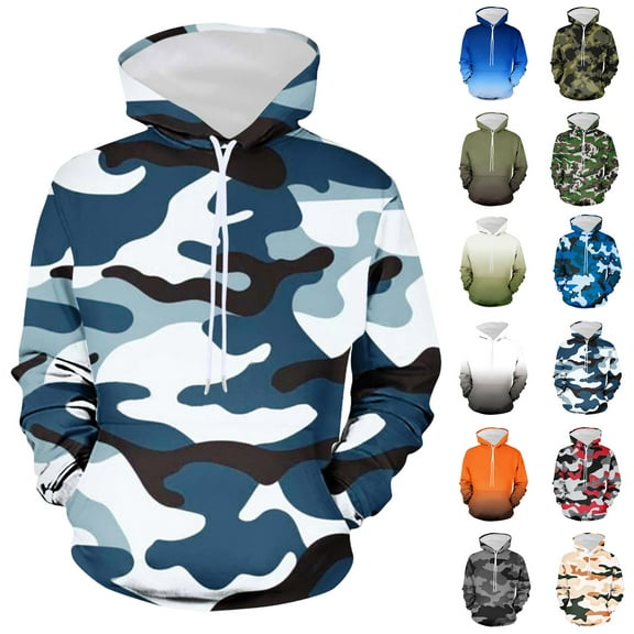 Men's Hoodie Non Positioning Camouflage Printed Pullover Casual Loose Long Sleeved Top Sweatshirts