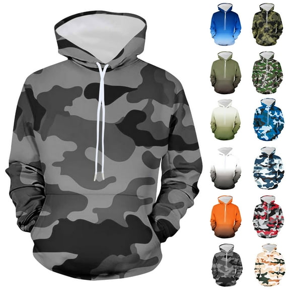 Men's Hoodie Non Positioning Camouflage Printed Pullover Casual Loose Long Sleeved Top Sweatshirts