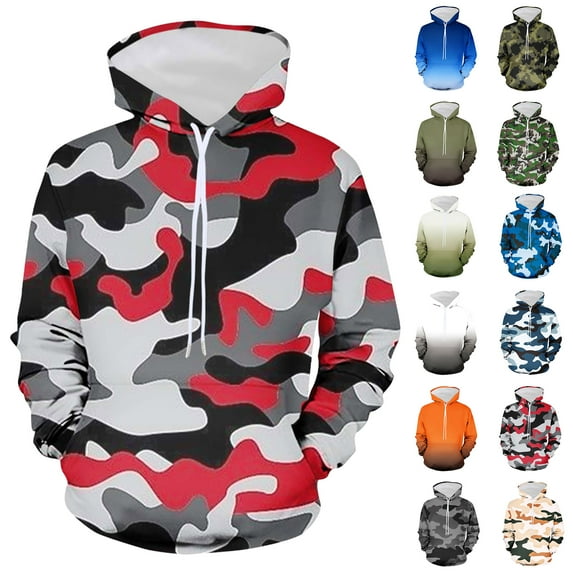 Men's Hoodie Non Positioning Camouflage Printed Pullover Casual Loose Long Sleeved Top Sweatshirts