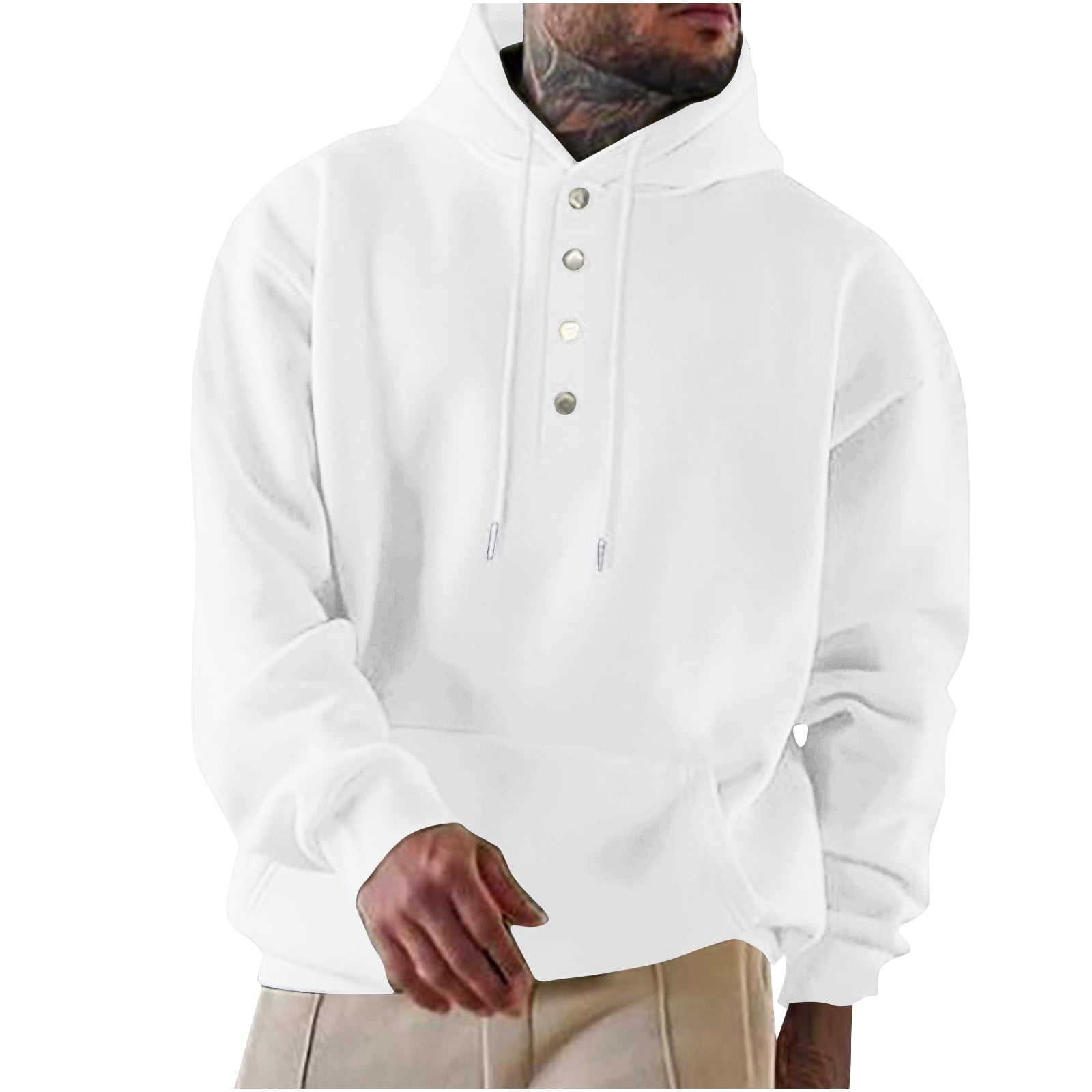 Men's Hoodie Oversized Turtleneck Buttons Fleece Hooded Sweatshirts ...