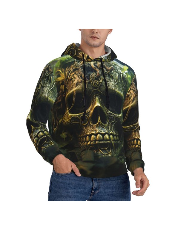 Men's Hoodie Pullover 3D Casual Hooded Sweatshirt , Green Weed Cool Skull Print