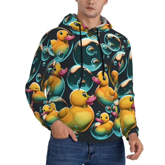Men's Hoodie Pullover Casual Hooded Sweatshirt 3D, Cartoon Rubber Ducks Soap Bubbles Retro
