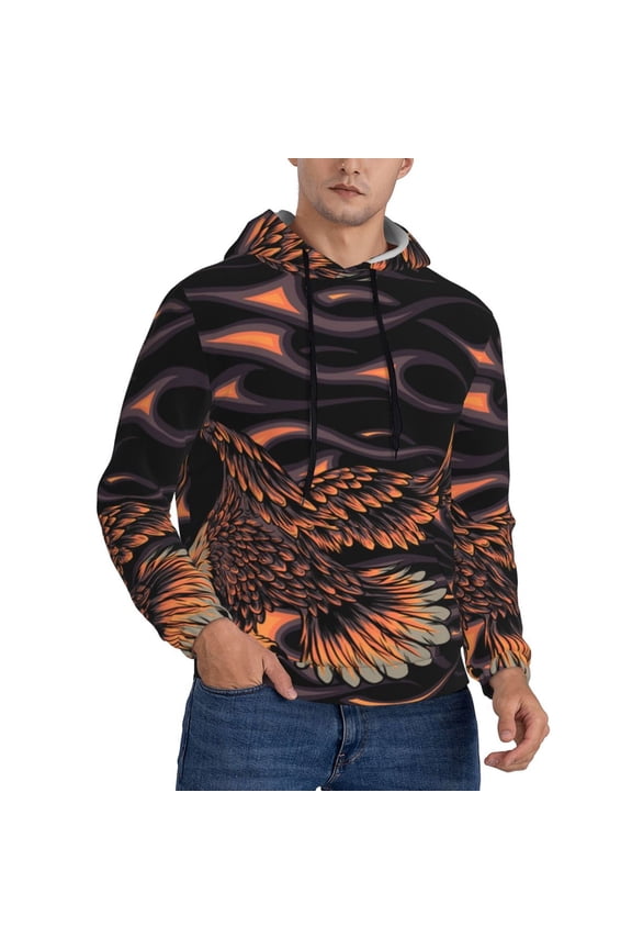 Men's Hoodie Pullover Casual Hooded Sweatshirt 3D, Flaming Eagle Fire