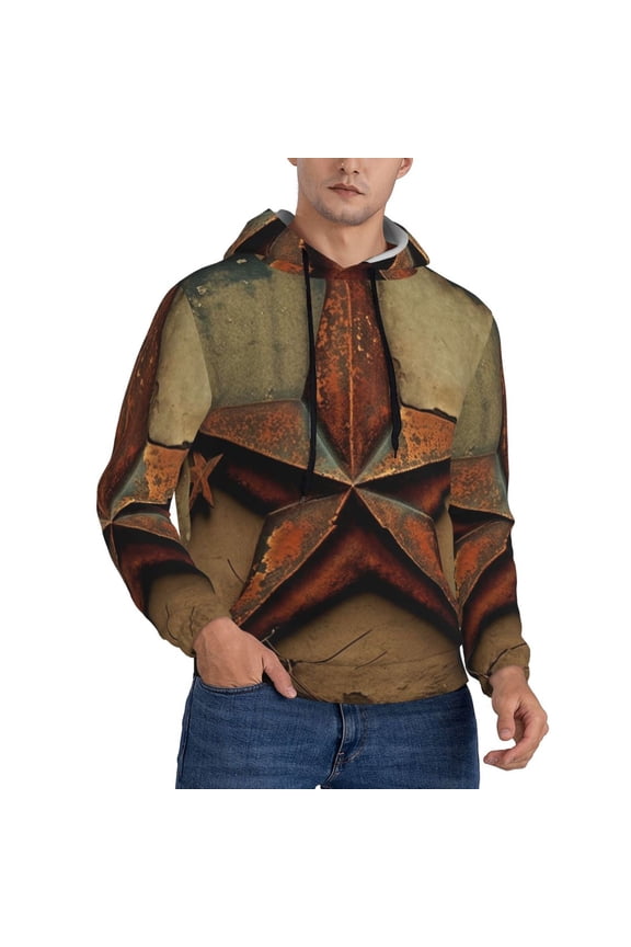 Men's Hoodie Pullover Casual Hooded Sweatshirt 3D, Rusty Stars Primitive Country Rustic Vintage