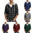 thumbnail image 1 of Men's Hoodie Shirts Casual Button Down Plaid Shirt Jackets Long Sleeve Stylish Drawstring Hooded Shacket with Pocket, 1 of 6