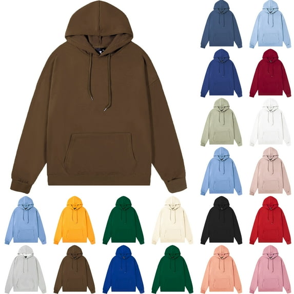 Men's Hoodie Solid Color Long Sleeve Pullover Sweatshirt Essentials Hoodie With Pocket Casual Drawstring Hooded Blouse Hoodies for Men