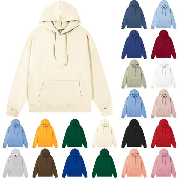 Men's Hoodie Solid Color Long Sleeve Pullover Sweatshirt Essentials Hoodie With Pocket Casual Drawstring Hooded Blouse Hoodies for Men