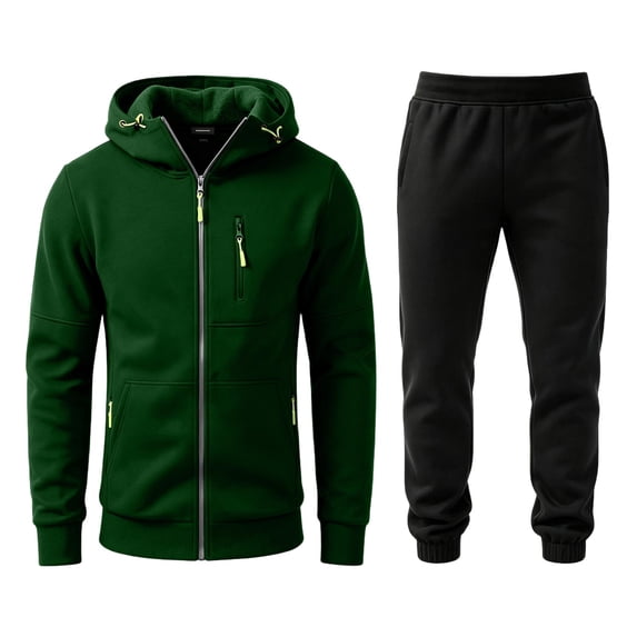 Men's Hoodie and Sweatpants Set 2 Piece Track Suit Fall Winter Casual Outfit with Hooded Sweatshirt and Jogger Pants With multiple pockets Dark Green XL
