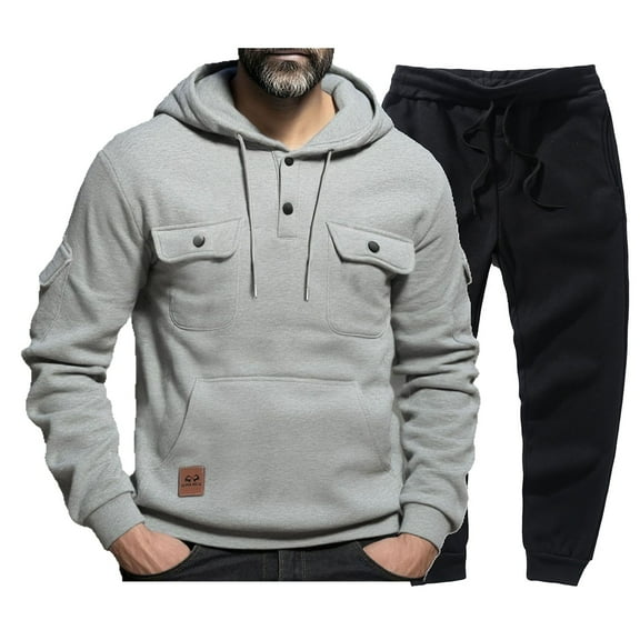 Men’s Hoodie Sweatpants Set, Casual Warm Fleece Hooded Top and Pants, Elastic Waist Drawstring Jogger Pants, Soft Comfortable Lounge Sleepwear, Daily Wear, Fitness, Outdoor, Home