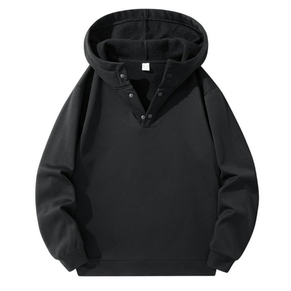 Men's Hoodie Sweatshirt Long Sleeve Button Casual Fashionable Loose Fit Sweatshirts Fall Winter Pullover Tops (S, Black)
