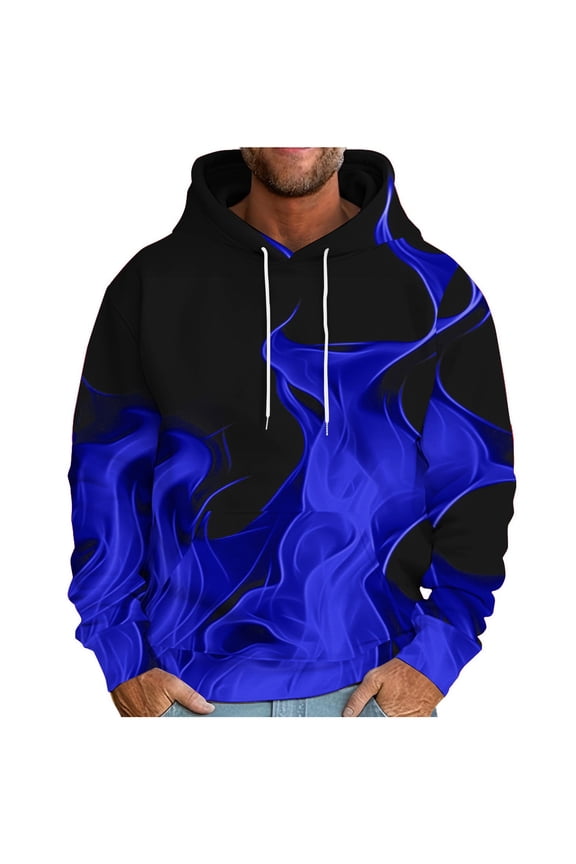 Men's Hoodie Sweatshirt Pullover Flame Printed Sweatshirt Long Sleeved Drawstring Fall Top Hooded Sweatshirt