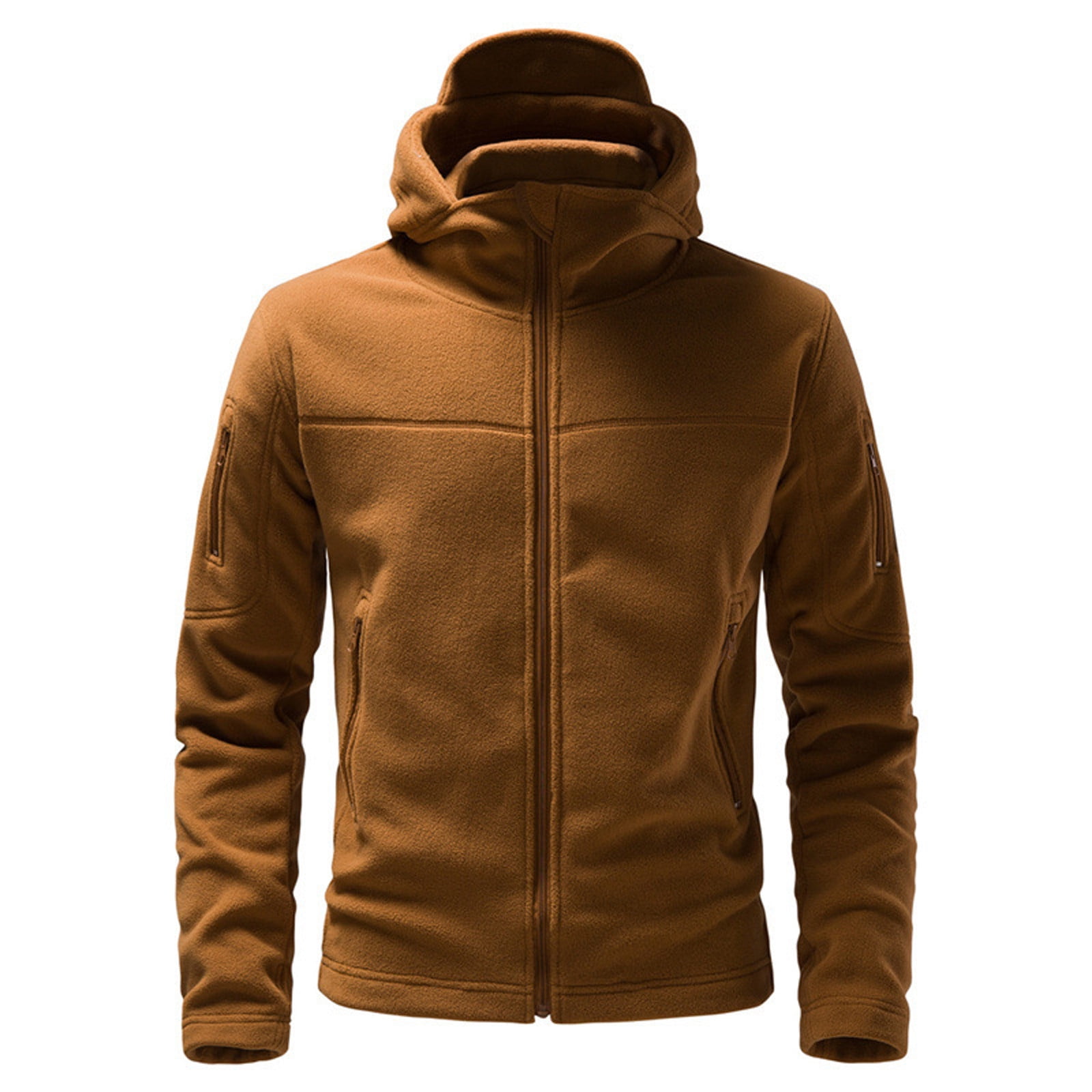 Men's Hoodie Sweatshirts Casual Long Sleeve Full Zip Tactical Jackets  Winter Fleece Solid Loose Fit Outwear Coat 