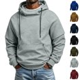thumbnail image 1 of Men's Hoodie Sweatshirts Double Layer Raglan Sleeve Turtleneck Drawstring Pullover With Zipper Front Patch Pocket Regular Relaxed Fit Casual Streetwear Top., 1 of 3