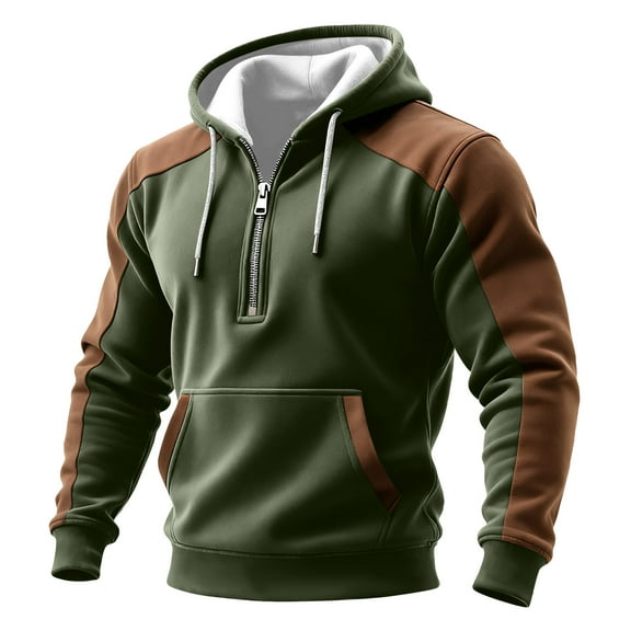 Men's Hoodie Tactical Up Sweatshirt Casual Workout Pullover With Pockets Army Green XL