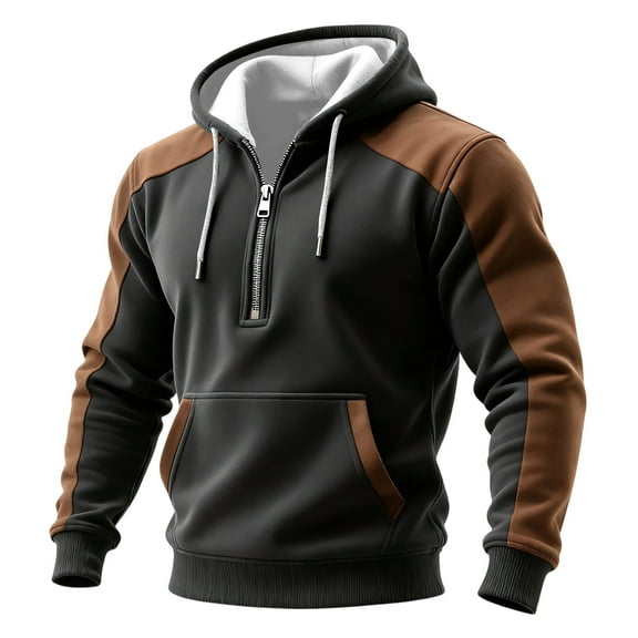 Men's Hoodie Tactical Up Sweatshirt Casual Workout Pullover With Pockets Brown 2XL