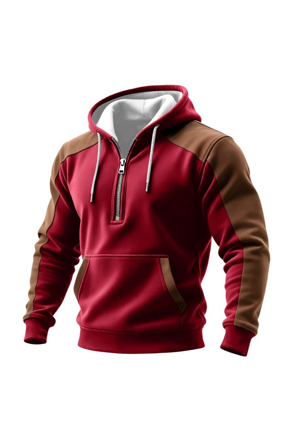 Men's Hoodie Tactical Up Sweatshirt Casual Workout Pullover With Pockets Red L