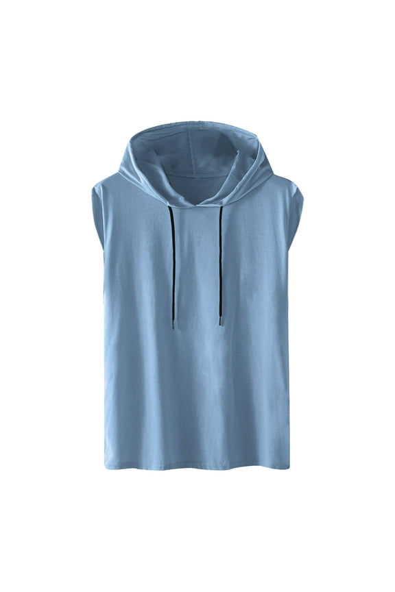 Men's Hoodie Tank Tops Hooded Sleeveless Drawstring Pullover Tank Tops Solid Casual Sports T-Shirt Top